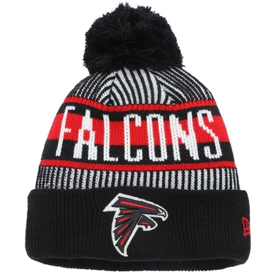 Shop New Era Youth  Black Atlanta Falcons Striped  Cuffed Knit Hat With Pom