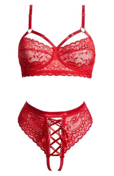 Shop Coquette Lace Underwire Bra & Tanga In Red