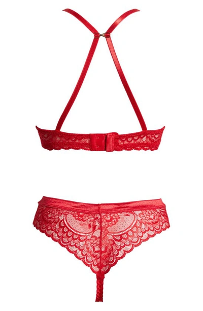 Coquette Lace Underwire Bra & Tanga In Red