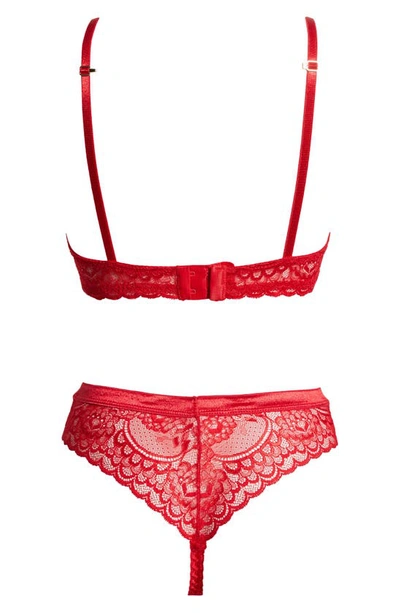 Coquette Lace Underwire Bra & Tanga In Red