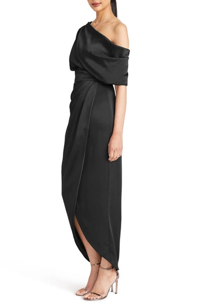 Shop Theia Rayna Drape One-shoulder Gown In Black