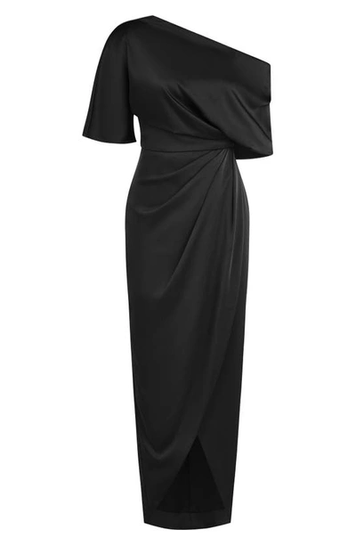 Shop Theia Rayna Drape One-shoulder Gown In Black