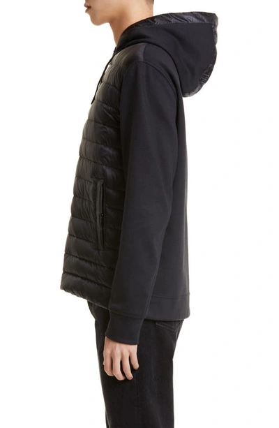 Shop Herno Quilted Down & Fleece Hooded Jacket In Black