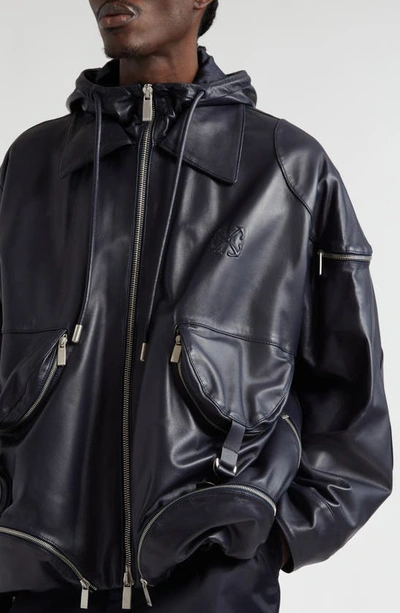 Shop Off-white Arrow Multipocket Zip Leather Jacket In Sierra Leone Sierra