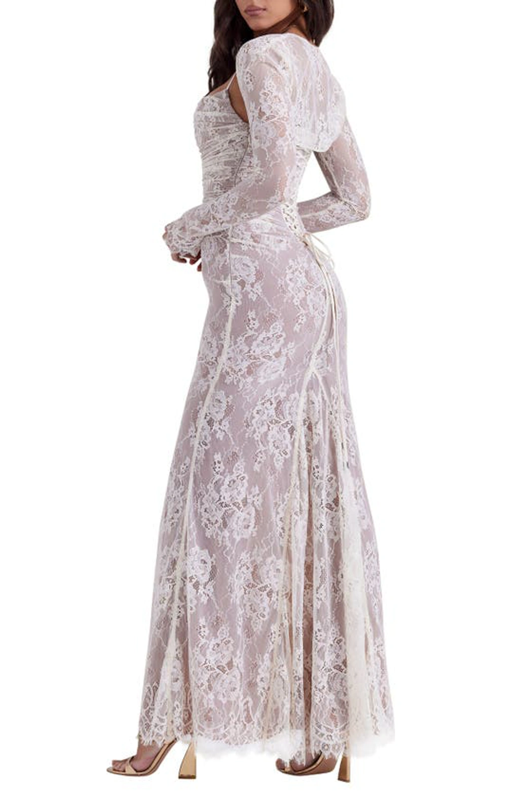 House Of Cb Artemis Long Sleeve Lace Maxi Dress In Vintage Cream | ModeSens