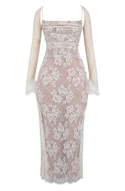 House Of Cb Artemis Long Sleeve Lace Maxi Dress In Vintage Cream