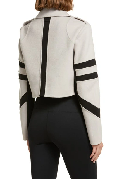 Shop Blanc Noir Handmade Double Breasted Wool Crop Jacket In Pumice Stone