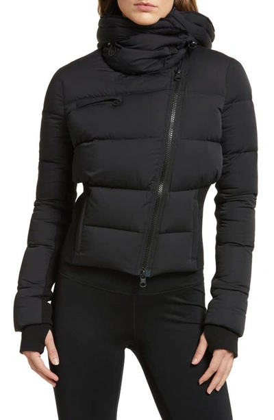 Shop Blanc Noir Asymmetric Zip Crop Puffer Jacket In Black