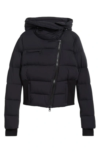 Shop Blanc Noir Asymmetric Zip Crop Puffer Jacket In Black