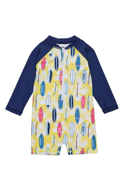 Shop Snapper Rock Kids' Rock The Board One-piece Rashguard Swimsuit In Yellow