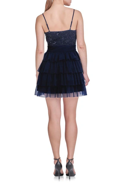 Shop Endless Rose Floral Tiered Tulle Dress In Navy