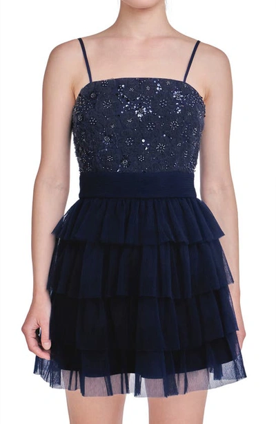 Endless Rose Women's Floral Detail Tulle Mini Dress In Navy