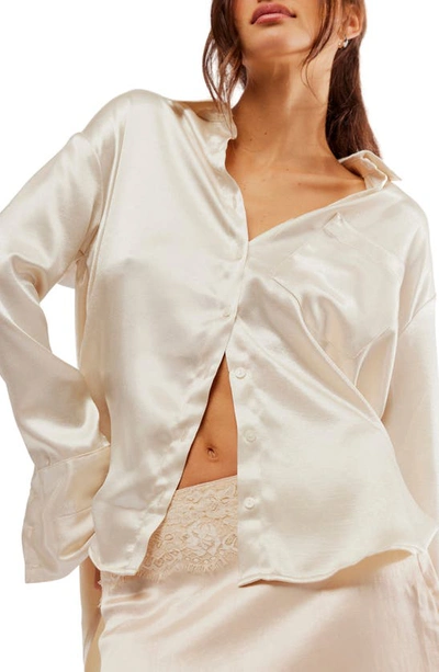 Shop Free People Shooting For The Moon Satin Shirt In Tea
