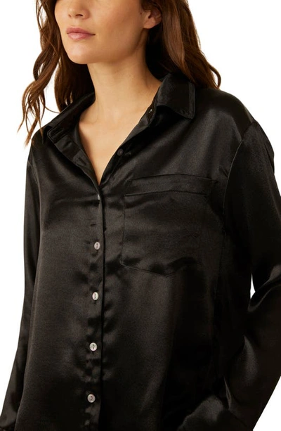 Shop Free People Shooting For The Moon Satin Shirt In Black