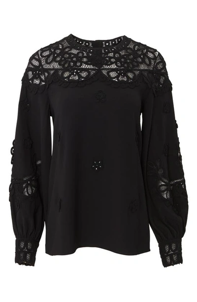 Shop Carolina Herrera Embroidered Balloon Sleeve Lace Top In Black