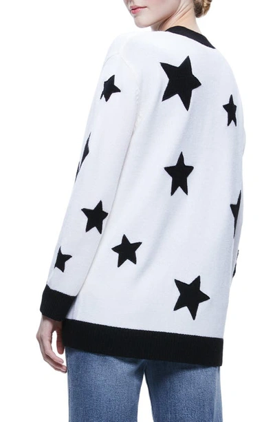 Shop Alice And Olivia Bradford Novelty Button Wool Blend Cardigan In Soft White/ Black