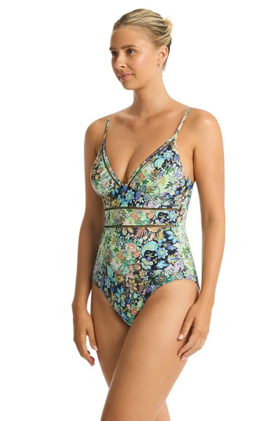 Shop Sea Level Wildflower Spliced One-piece Swimsuit In Sea