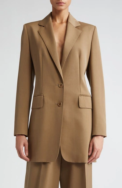 Shop Max Mara Caprile Wool & Mohair Long Blazer In Mud