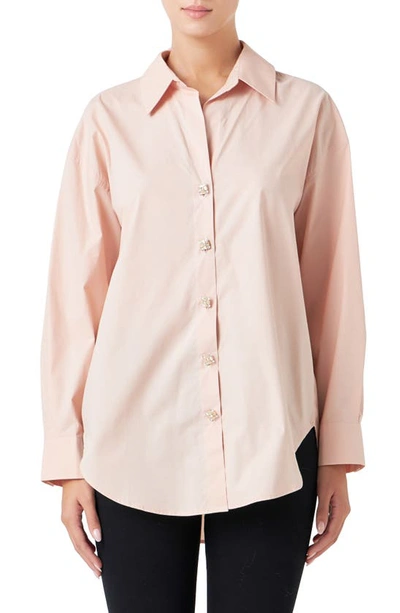 Shop Endless Rose Embellished Oversize Cotton Shirt In Dusty Pink