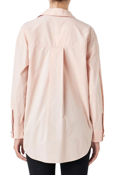 Shop Endless Rose Embellished Oversize Cotton Shirt In Dusty Pink