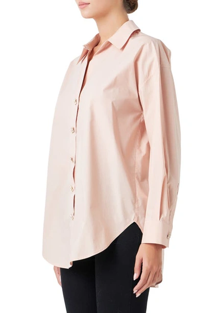 Endless Rose Embellished Oversize Cotton Shirt In Dusty Pink