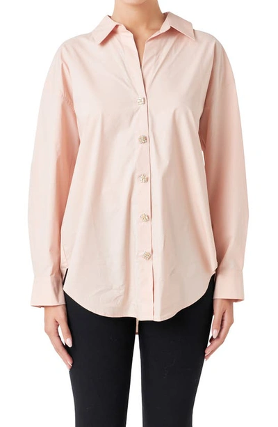 Endless Rose Embellished Oversize Cotton Shirt In Dusty Pink
