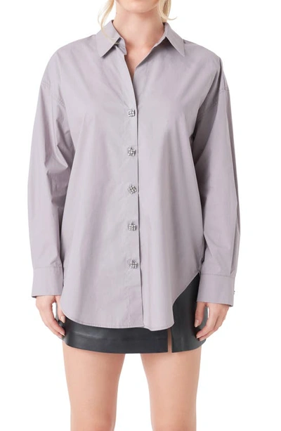 Shop Endless Rose Embellished Oversize Cotton Shirt In Grey