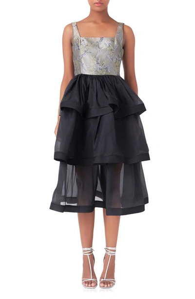 Endless Rose Floral Jacquard Midi Dress In Taupe Multi/ Black