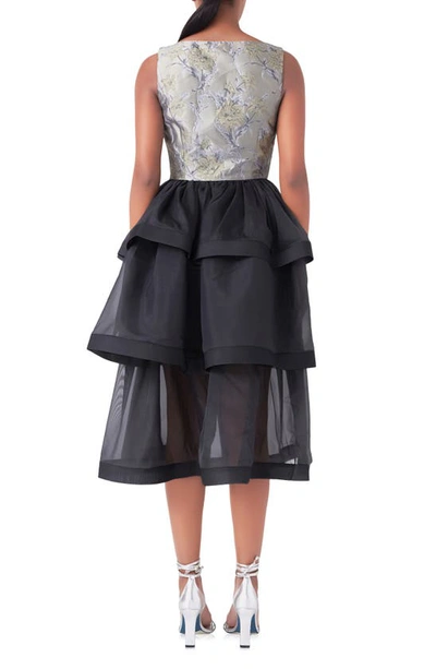Endless Rose Floral Jacquard Midi Dress In Taupe Multi/ Black