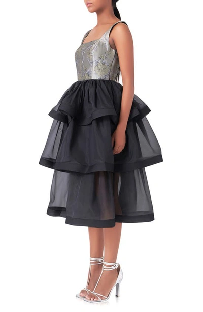 Endless Rose Floral Jacquard Midi Dress In Taupe Multi/ Black
