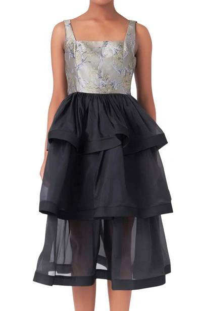 Endless Rose Floral Jacquard Midi Dress In Taupe Multi/ Black