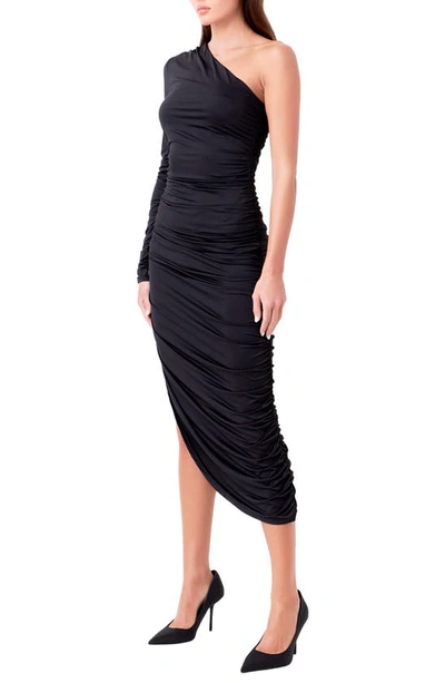 Shop Endless Rose One-shoulder Asymmetric Hem Cocktail Dress In Black