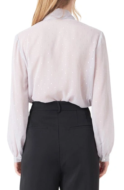 Shop Endless Rose Tie Neck Clip Dot Chiffon Top In Silver