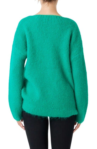 Shop Endless Rose Fuzzy V-neck Rib Sweater In Green