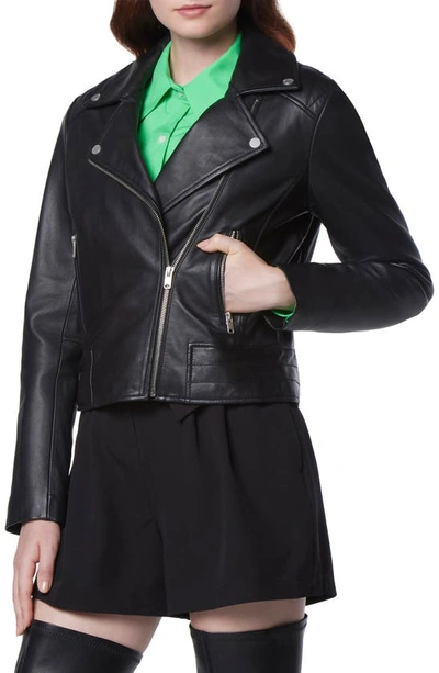 Shop Andrew Marc Smooth Leather Moto Jacket In Black