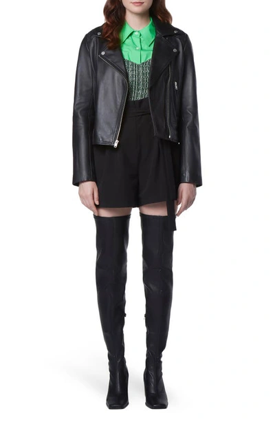 Shop Andrew Marc Smooth Leather Moto Jacket In Black