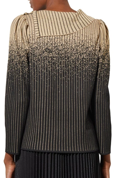 Shop Ming Wang Stripe Split Cowl Neck Sweater In Black/ Gold