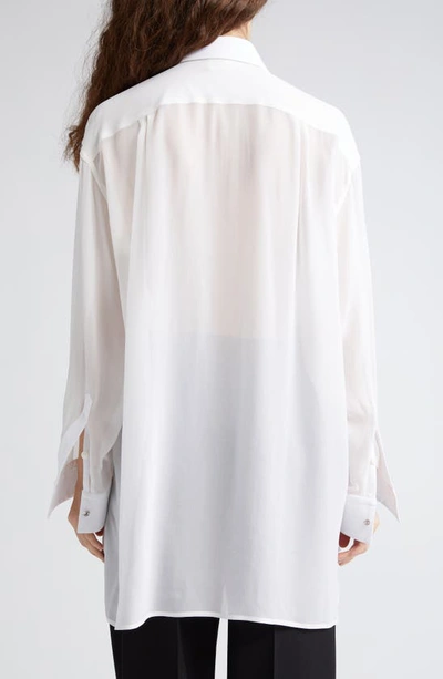Shop Stella Mccartney Oversize Organic Cotton Poplin & Silk Chiffon Tuxedo Shirt In White