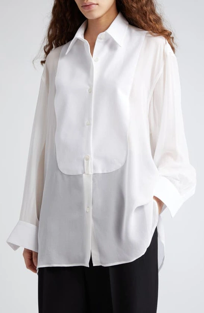 Shop Stella Mccartney Oversize Organic Cotton Poplin & Silk Chiffon Tuxedo Shirt In White