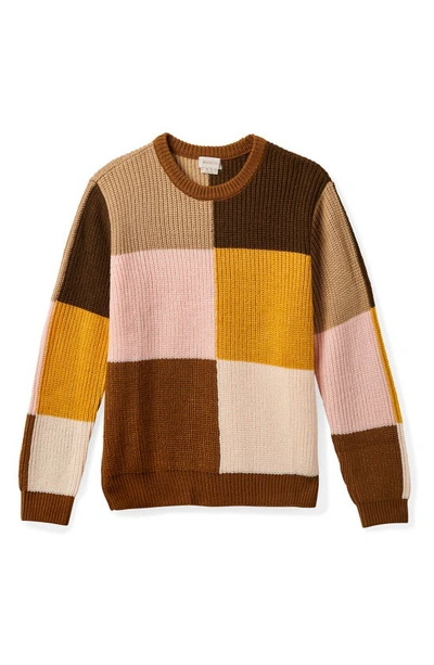Shop Brixton Savannah Colorblock Crewneck Sweater In Washed Copper