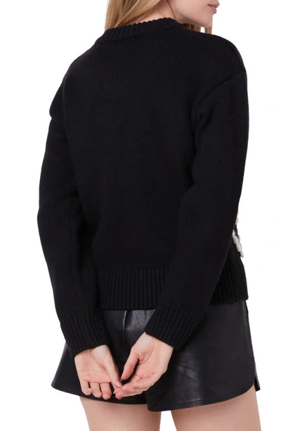 Shop English Factory Pompom Heart Mock Neck Sweater In Black/ Ivory