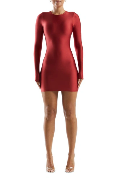 Shop Naked Wardrobe Long Sleeve Body-con Minidress In Red