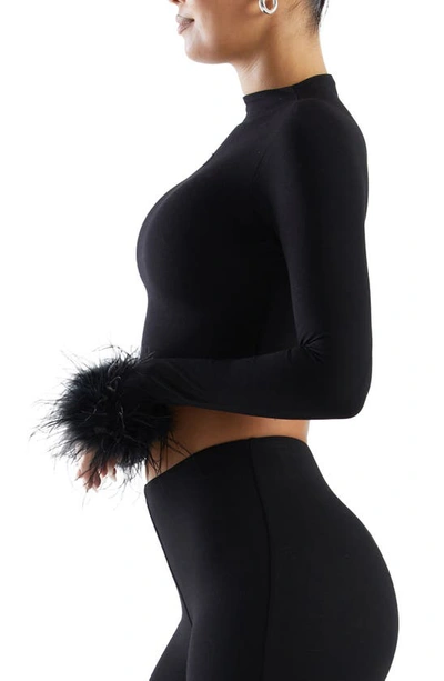 Shop Naked Wardrobe Fly As A Feather Long Sleeve Crop Top In Black