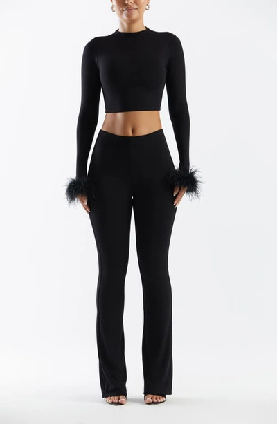 Shop Naked Wardrobe Fly As A Feather Long Sleeve Crop Top In Black