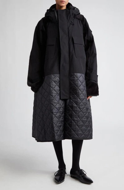 Shop Junya Watanabe Mixed Media Oversize Coat In Black X Black