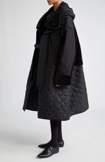 Shop Junya Watanabe Mixed Media Oversize Coat In Black X Black