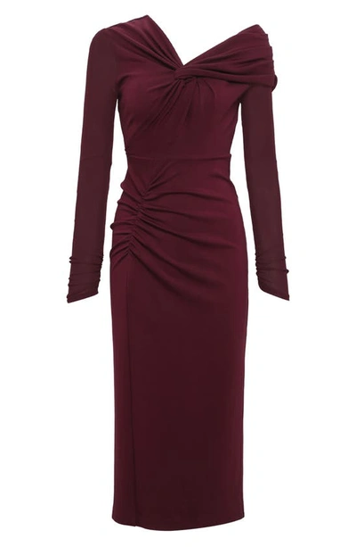 Shop Dvf Rich One-shoulder Long Sleeve Body-con Dress In Wine Pink