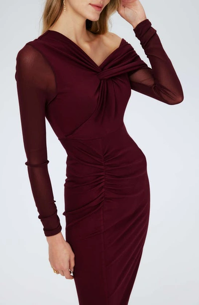 Shop Dvf Rich One-shoulder Long Sleeve Body-con Dress In Wine Pink
