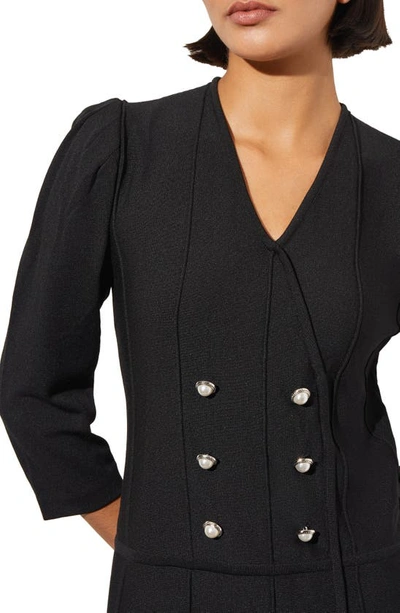 Shop Ming Wang Puff Shoulder Double Breasted Blazer Sweater Dress In Black