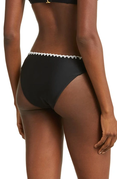 Ramy Brook Iliana Bikini Bottom In Black With White Crochet Trim
